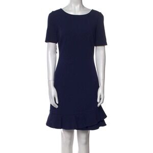 Diane von Furstenberg Navy Blue Ruffle Hem Short Sleeve Sheath Dress Size 4
